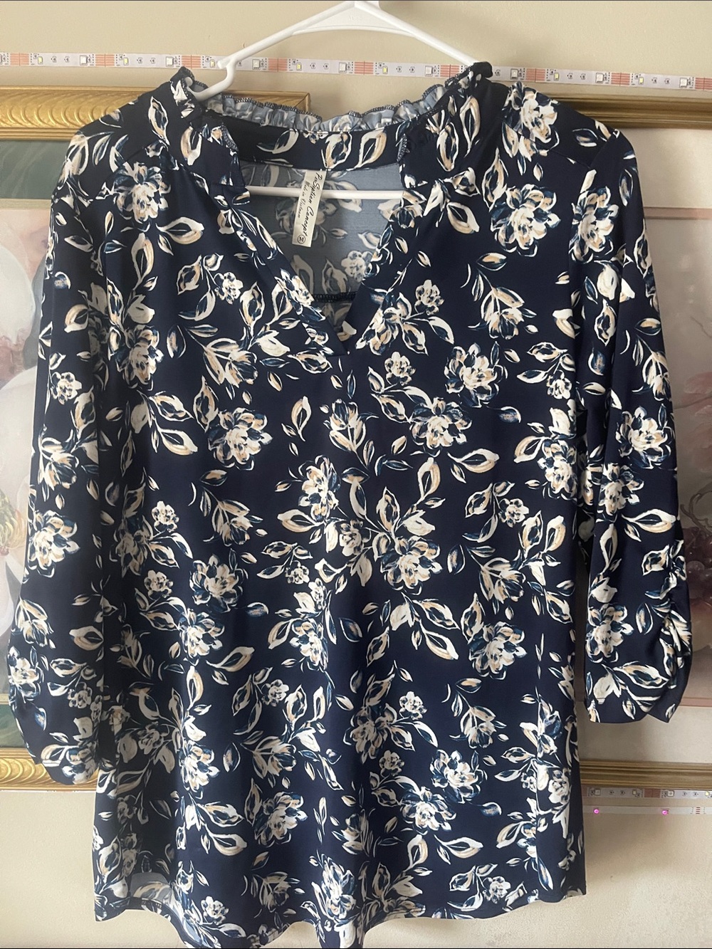 PerSeption Concept Navy Floral V-Neck Blouse